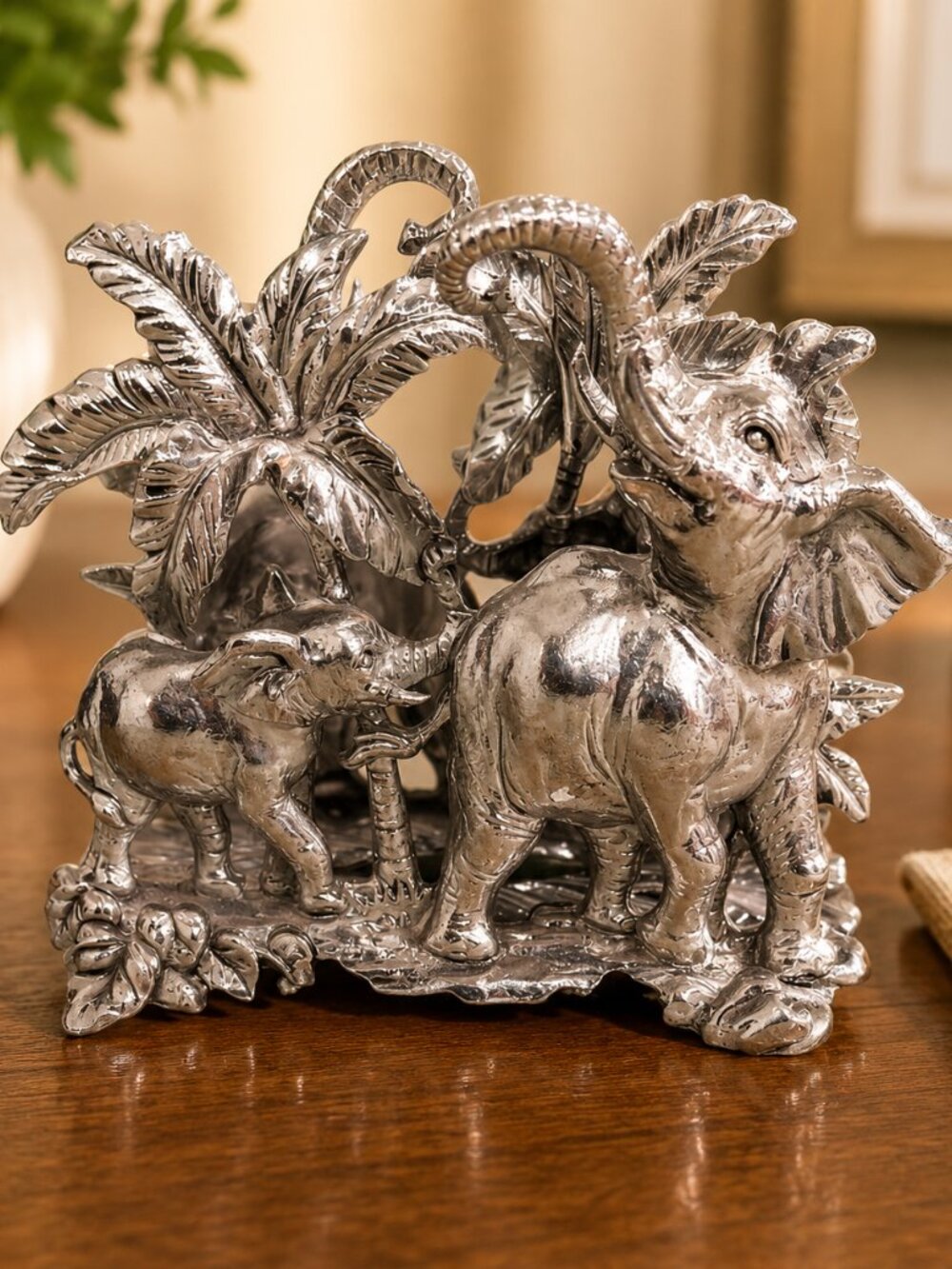 Silver Elephant Figurine Napkin Holder
